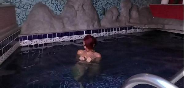  Redheaded Tgirl Nicolly Pantoja Masturbates Her Big Cock by the Pool
